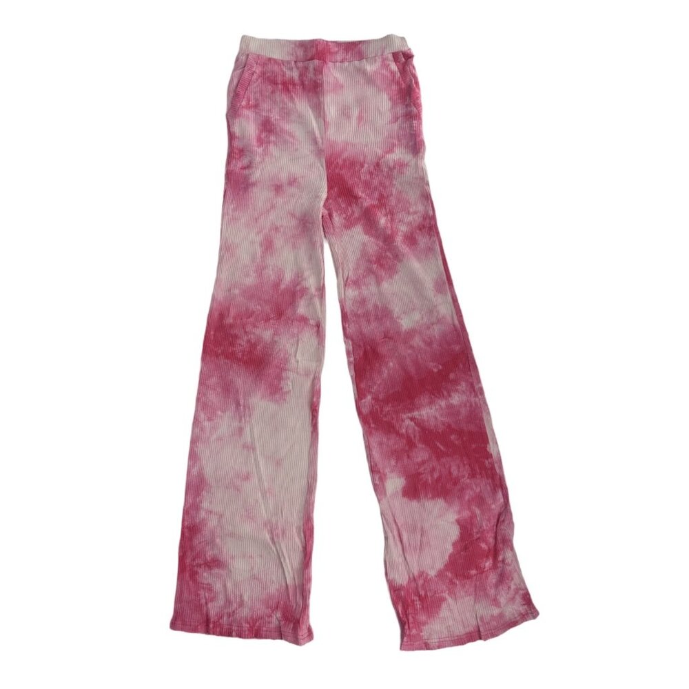 💖 NWT 3 Pc Pink Tie Dye Lounge Set Crop Cami Flare Pants Hoodie L 💖 - Picture 9 of 11